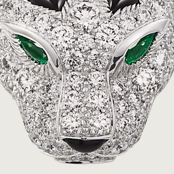 Clone Cartier Diamond Tiger Head Onyx Detail Emerald Eye Pendant