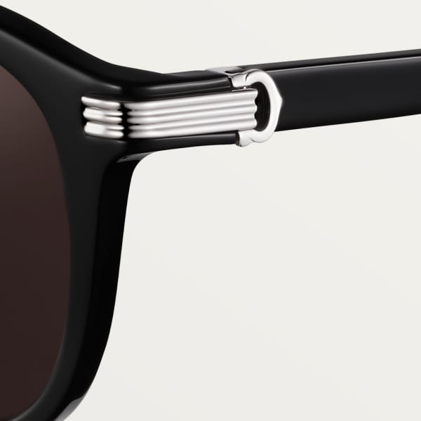 Première de Cartier sunglasses Black composite, smooth platinum-finish, grey lenses