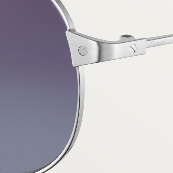 Gafas de sol Santos de Cartier Metal acabado platino liso y cepillado, lentes violeta y azul claro degradado con flash dorado