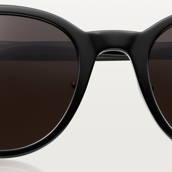 Gafas de sol Première de Cartier Acetato negro, acabado platino liso, lentes grises