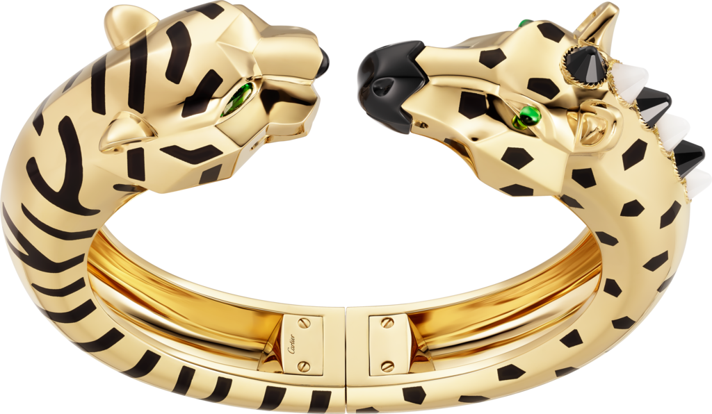 Indomptables de Cartier braceletYellow gold, onyx, moonstone, black lacquer, tsavorite garnets