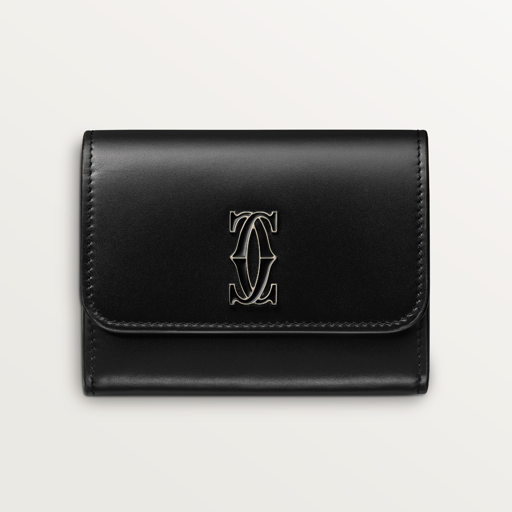 C de Cartier Mini-BrieftascheKalbsleder in Schwarz, Gold-Finish und Emaille in Schwarz