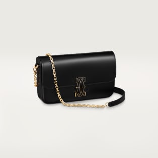 Bolso de cadena tamaño mini, C de Cartier Piel de becerro color negro, acabado dorado y esmalte color negro