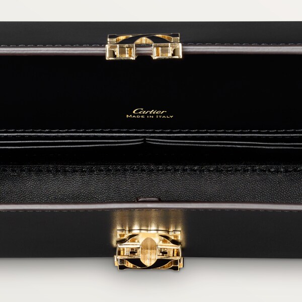 Sac chaine mini modèle  C de Cartier Cuir de veau noir, finition dorée et émail noir