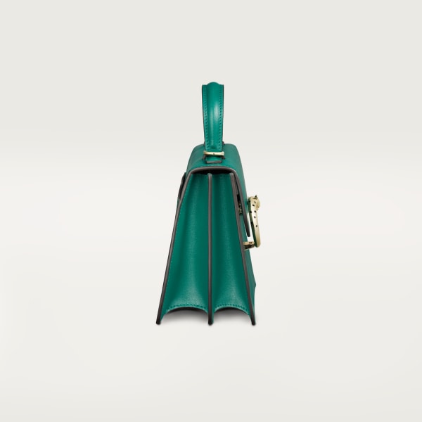 Top handle bag mini model, Panthère de Cartier Dark green calfskin, golden finish