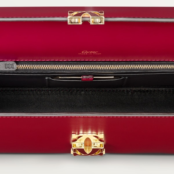 Sac chaine petit modèle, C de Cartier Cuir de veau rouge cerise, finition dorée et émail rouge cerise