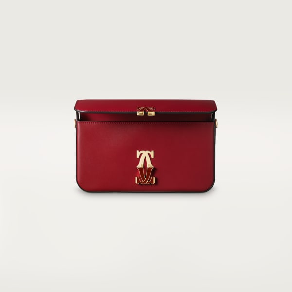 Mini model chain bag, C de Cartier Cherry red calfskin, gold and cherry red enamel finish