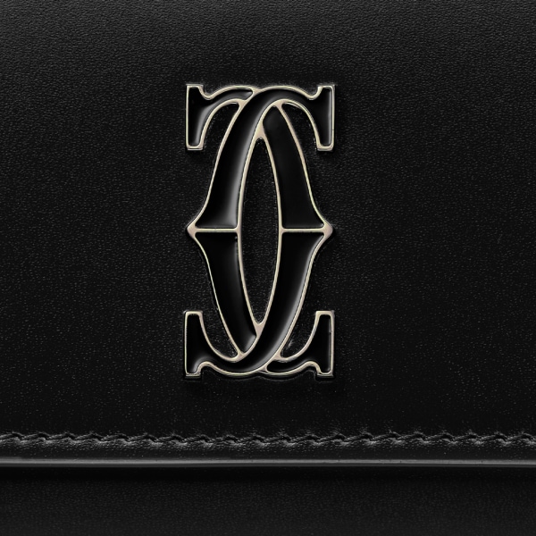 Portefeuille mini, Double C de Cartier Cuir de veau noir, finition dorée et émail noir