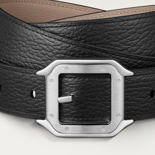 Cinturón Santos de Cartier Piel de ternera color negro y gris topo, hebilla acabado paladio