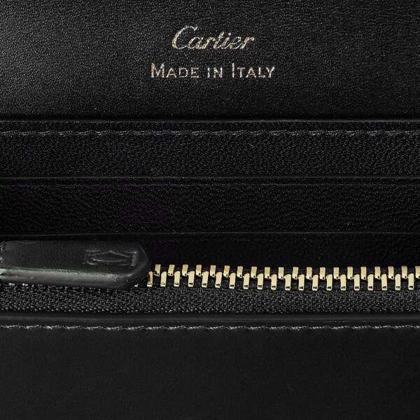 Minicartera, Doble C de Cartier Piel de becerro color negro, acabado dorado y esmalte color negro