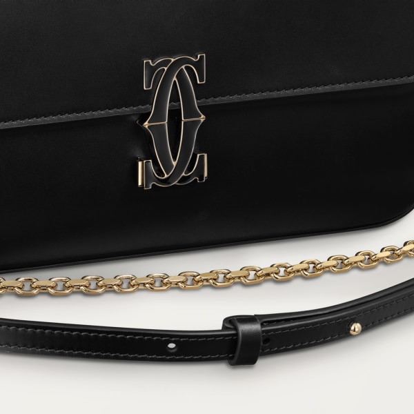 C de Cartier Tasche mit Kette, kleines Modell Lammleder in Schwarz, Gold-Finish und Emaille in Schwarz