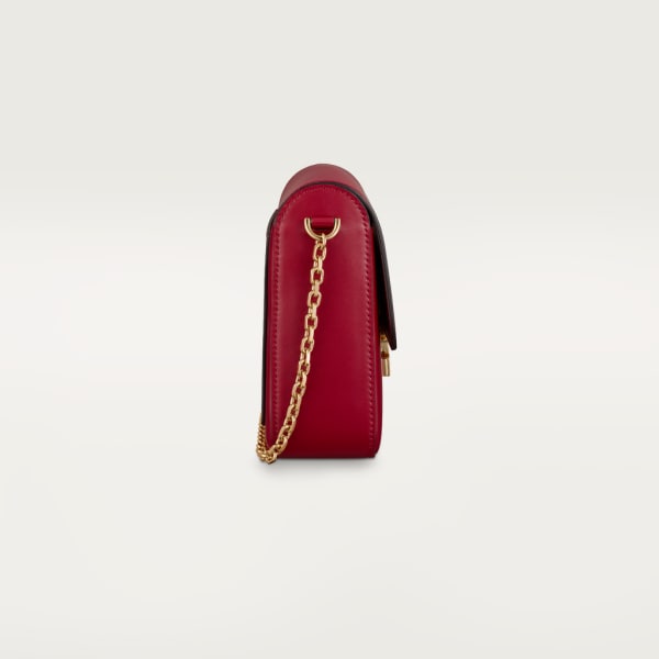 Sac chaine petit modèle, C de Cartier Cuir de veau rouge cerise, finition dorée et émail rouge cerise