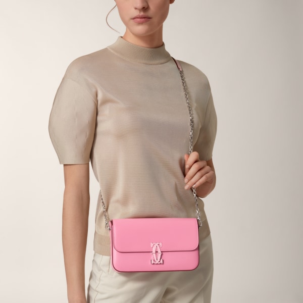 Bolso C de Cartier, bolso de cadena Piel de becerro bicolor rosa y rosa pálido, acabado paladio, esmalte rosa pálido