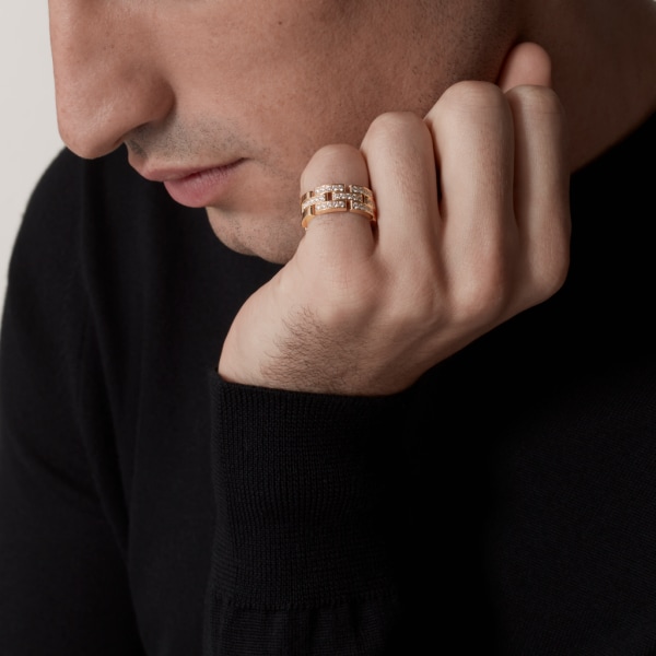 Maillon Panthère Ring 3 Reihen zur Hälfte ausgefasst Roségold, Diamanten