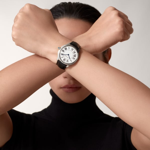 Reloj Ronde Must de Cartier 36 mm, movimiento de cuarzo, acero, correa de origen no animal