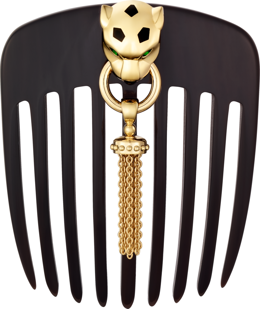 La Panthère ornament hairbrushYellow gold, tsavorite, black lacquer, buffalo horn