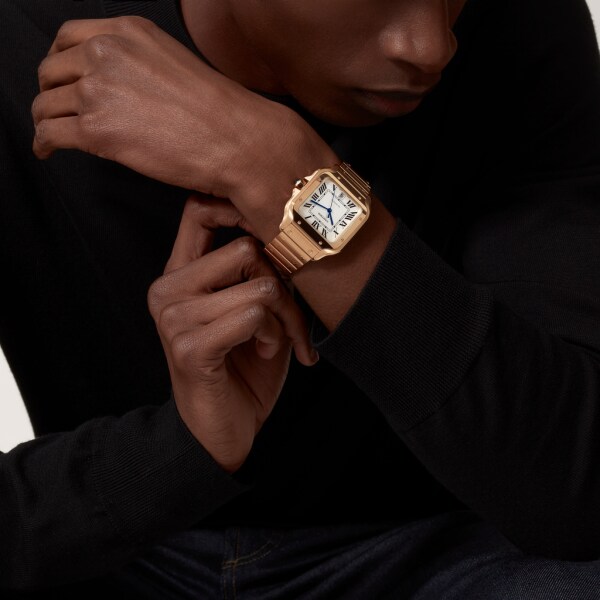 Santos de Cartier watch Large model, automatic movement, rose gold, interchangeable metal and leather bracelets