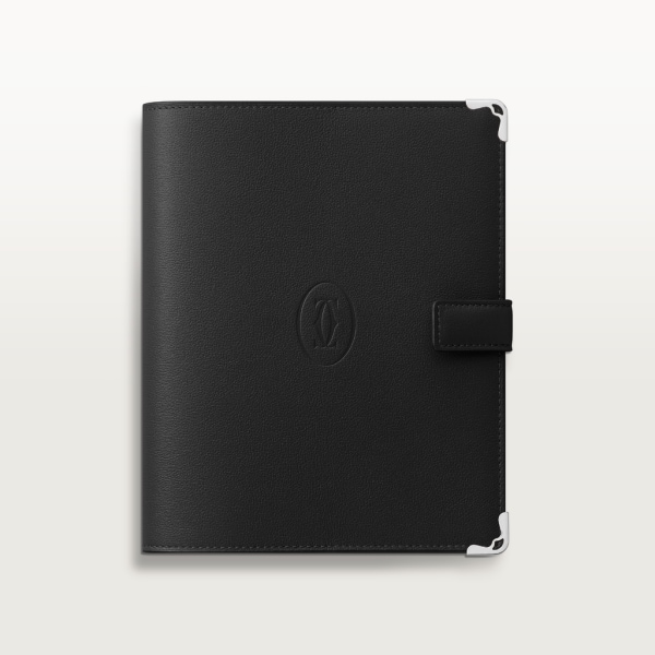 Must de Cartier SM notebook cover Black calfskin, palladium 950/1000 finish