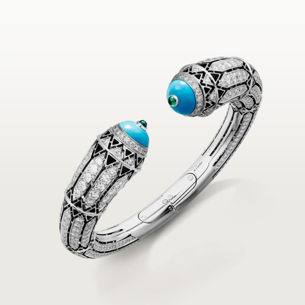 High Jewellery bracelet White gold, turquoise, emerald cabochons, black lacquer, diamonds