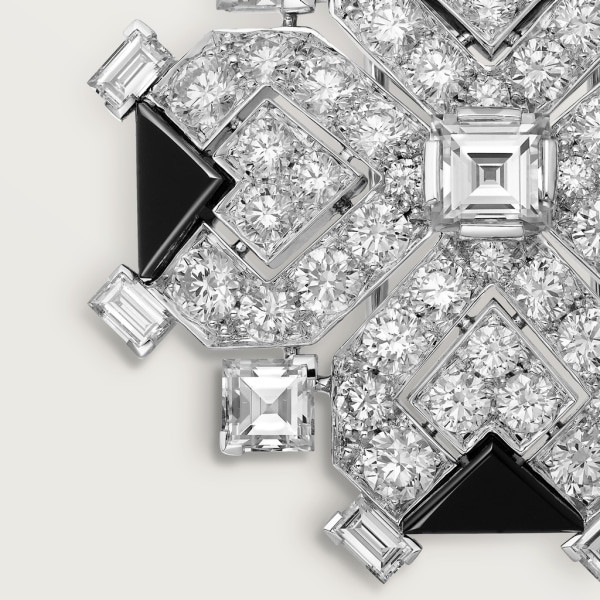 Broche Geometría & Contraste Oro blanco, ónix, diamantes