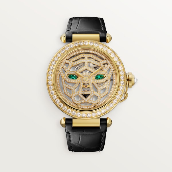 Reloj Joaillère Panthère 41 mm, movimiento manual, oro amarillo, diamantes, correas de piel intercambiables