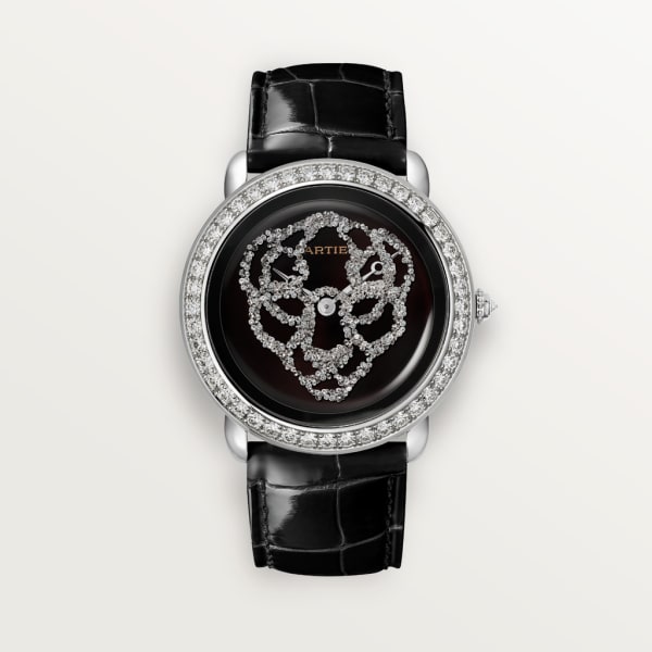 Reloj Révélation d'une Panthère 37 mm, oro blanco rodiado, diamantes, piel