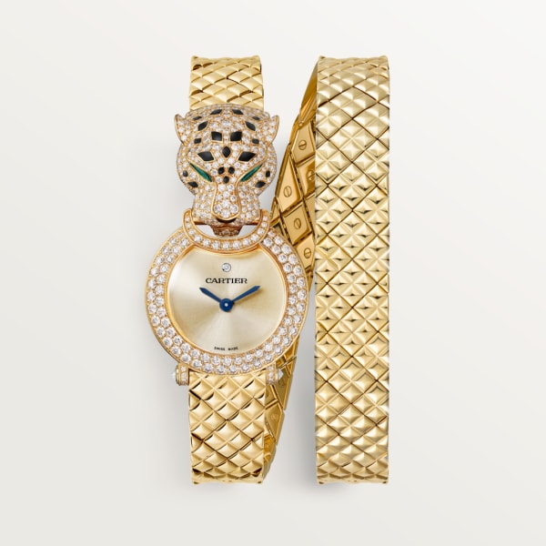 Reloj La Panthère de Cartier 23,6 mm, movimiento de cuarzo, oro amarillo, diamantes, brazalete de metal