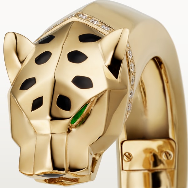 Uhr La Panthère de Cartier Kleines Modell, Quarzwerk, Gelbgold, Diamanten, Tsavorite, Lack