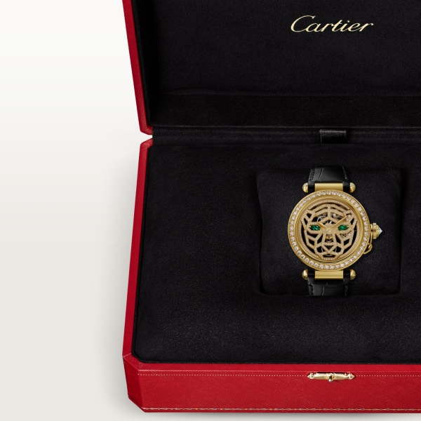 Reloj Joaillère Panthère 41 mm, movimiento manual, oro amarillo, diamantes, correas de piel intercambiables