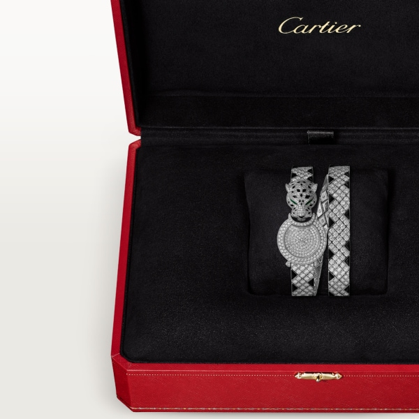 Uhr La Panthère de Cartier 23,6 mm, rhodiniertes Weißgold, Diamanten