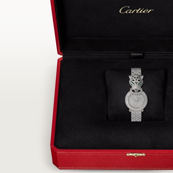 Reloj La Panthère de Cartier 23,6 mm, oro blanco rodiado, diamantes