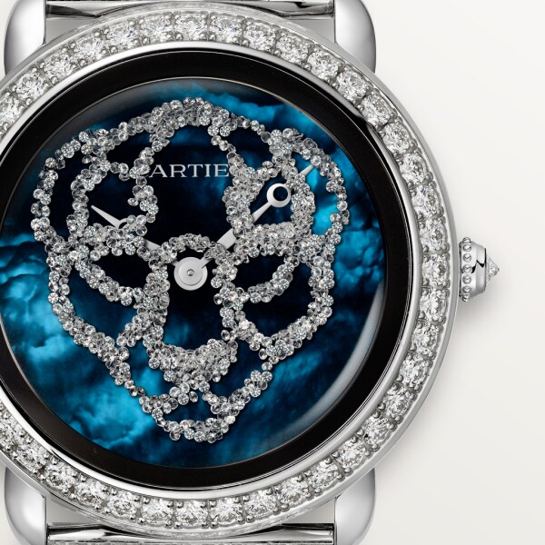 Reloj Révélation d'une Panthère 37 mm, movimiento manual, oro blanco de 18 quilates, diamantes, brazalete de metal