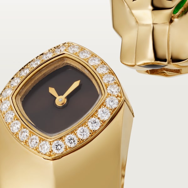 Reloj La Panthère de Cartier 18 mm, movimiento de cuarzo, oro amarillo, diamantes, tsavoritas, laca