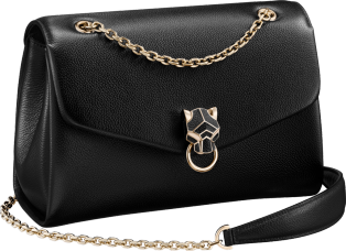 Chain bag small, Panthère de Cartier Black calfskin and golden finish