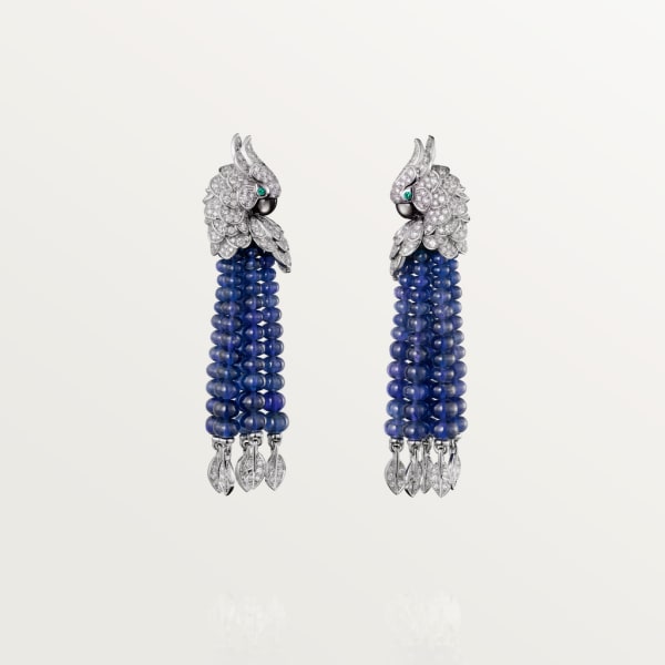 Les Oiseaux Libérés earrings White gold, sapphires, emeralds, grey mother-of-pearl, diamonds