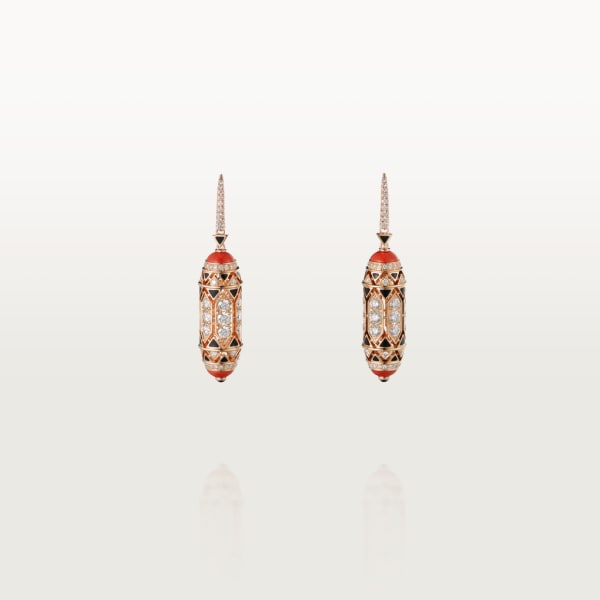High Jewellery earrings Rose gold, coral, onyx, black lacquer, diamonds