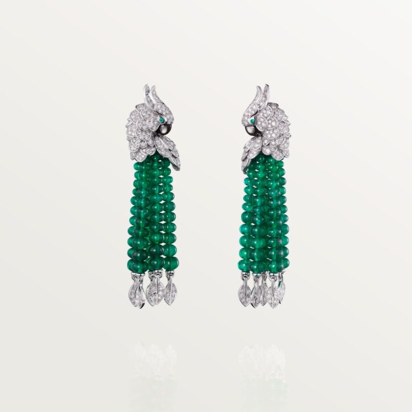 Les Oiseaux Libérés earrings White gold, emeralds, mother-of-pearl, diamonds