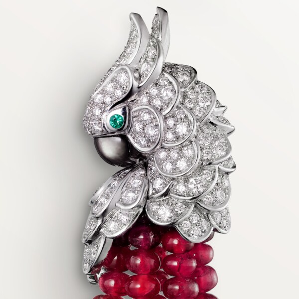Les Oiseaux Libérés earrings White gold, rubies, emeralds, mother-of-pearl, diamonds