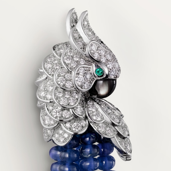 Les Oiseaux Libérés earrings White gold, sapphires, emeralds, grey mother-of-pearl, diamonds