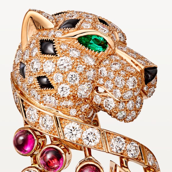 Panthère de Cartier earrings Rose gold, emerald, onyx, rubellite, diamonds