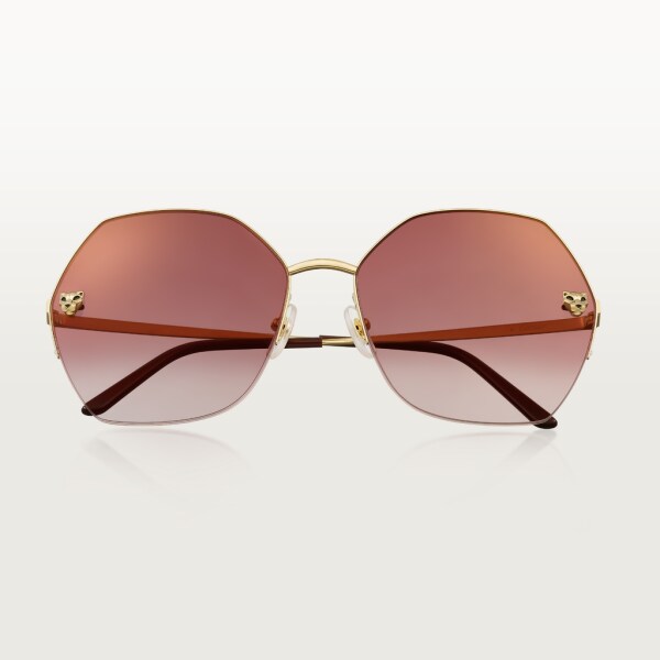Gafas de sol Panthère de Cartier Metal acabado dorado liso, lentes color burdeos degradado con flash rosa