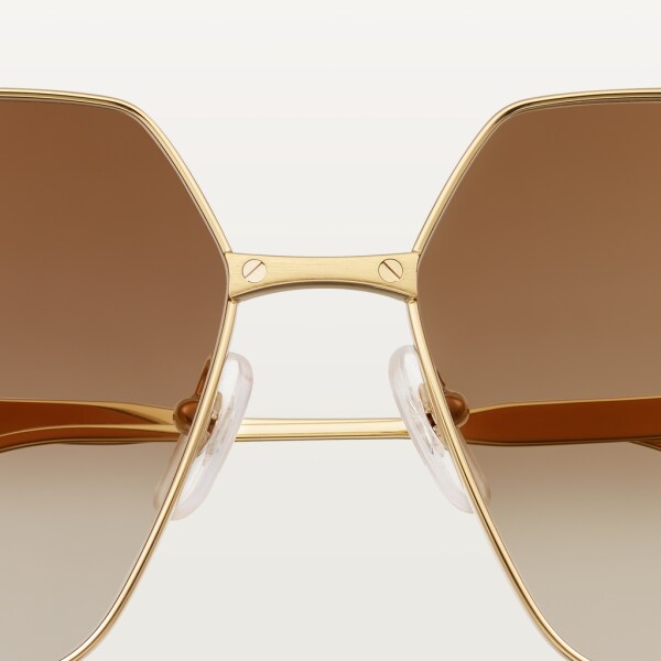 Gafas de sol Santos de Cartier Metal acabado dorado liso y cepillado, lentes marrón degradado con flash dorado