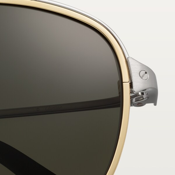 Gafas de sol Santos de Cartier Metal acabado platino liso y cepillado, lentes grises polarizadas