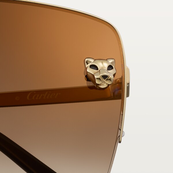 Gafas de sol Panthère de Cartier Metal acabado dorado liso, lentes marrón degradado con flash dorado