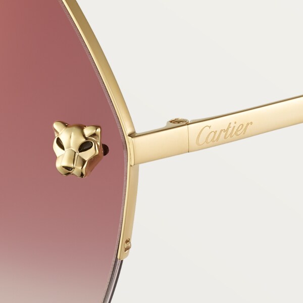 Gafas de sol Panthère de Cartier Metal acabado dorado liso, lentes color burdeos degradado con flash rosa