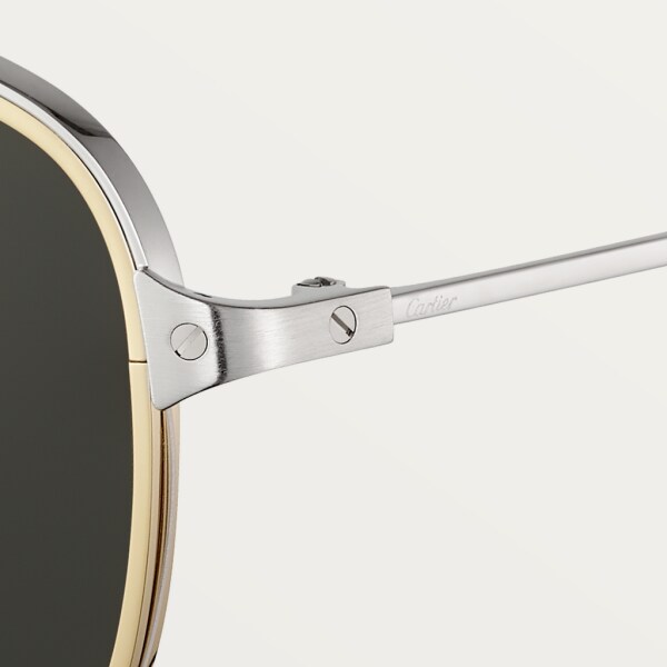 Gafas de sol Santos de Cartier Metal acabado platino liso y cepillado, lentes grises polarizadas
