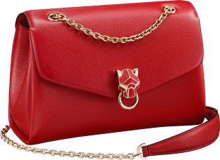 Chain bag small, Panthère de Cartier Red calfskin and golden finish