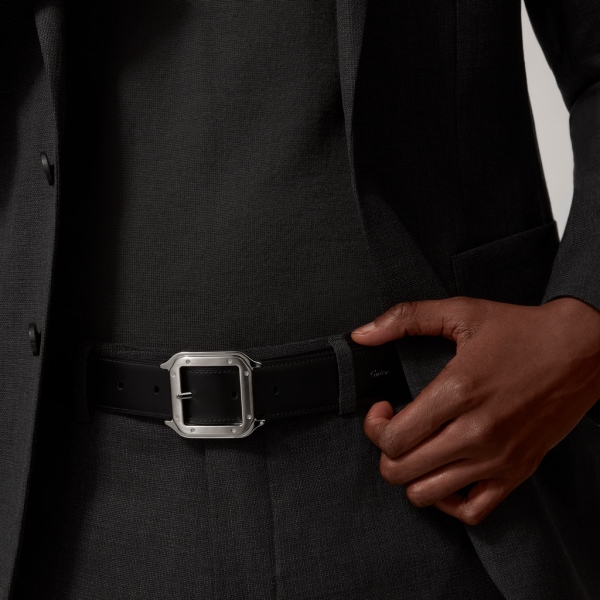 Cinturón Santos de Cartier Piel de ternera color negro, hebilla acabado paladio