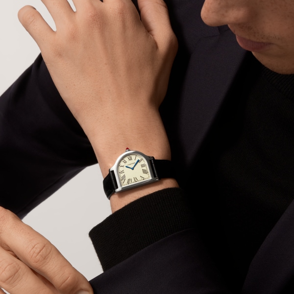 Reloj Cloche de Cartier Tamaño grande, movimiento manual, platino, piel