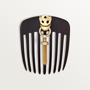 La Panthère ornament hairbrush Yellow gold, tsavorite, black lacquer, buffalo horn